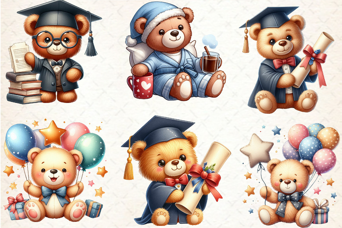 Watercolor Graduation Teddy Bear Cli, an Illustration by Libby Wishes (Photo 3 of 6)