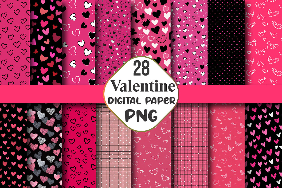 Black and Pink Valentine Pattern, an Illustration by CraftArtStudio (Photo 1 of 3)