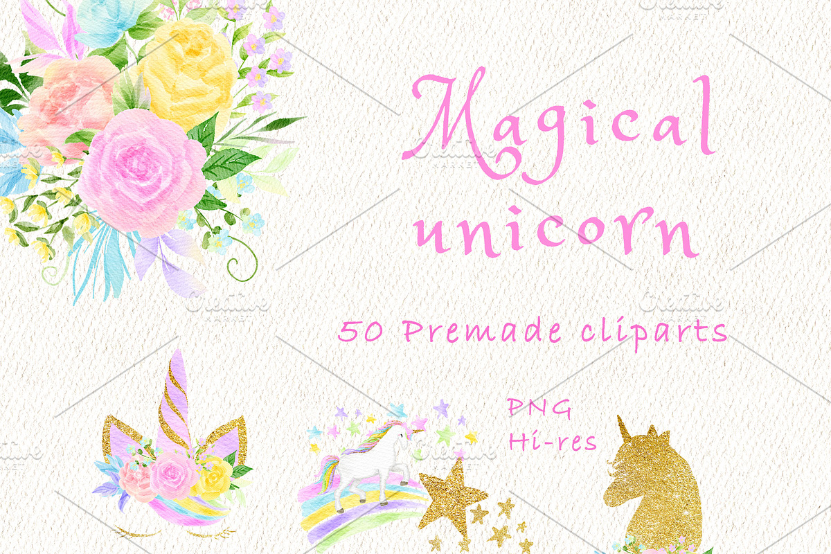Magical unicorn clipart, an Illustration by heyiamalice (Photo 5 of 12)