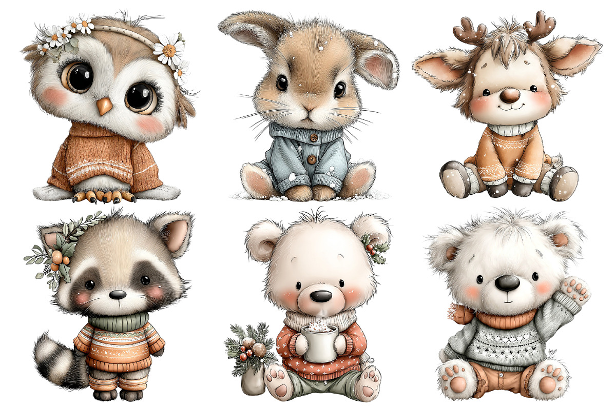 Winter Animals in Sweaters Clipart, an Illustration by Pixels.Craft (Photo 5 of 6)