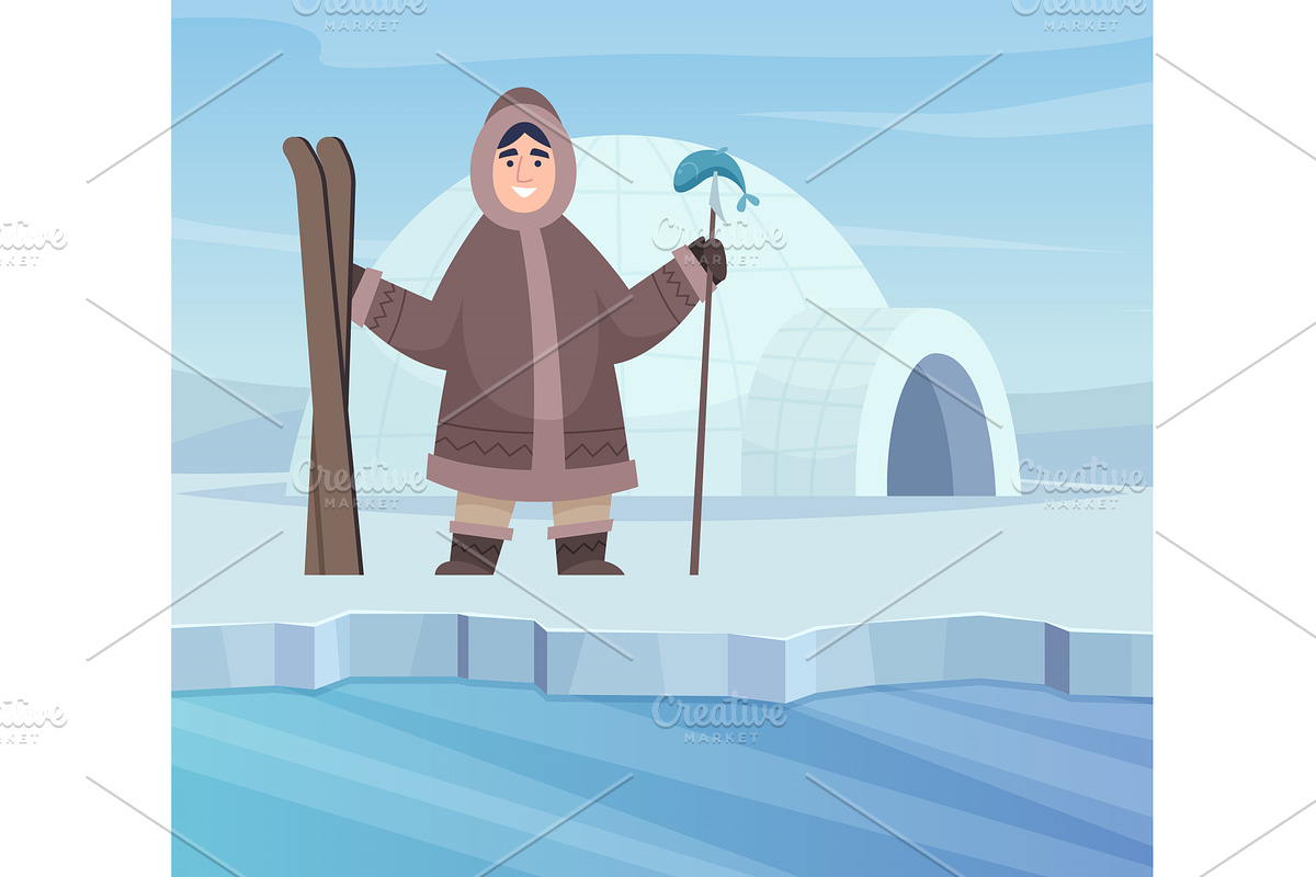 Eskimos. people living and fishing, a Person Illustration by Onyx
