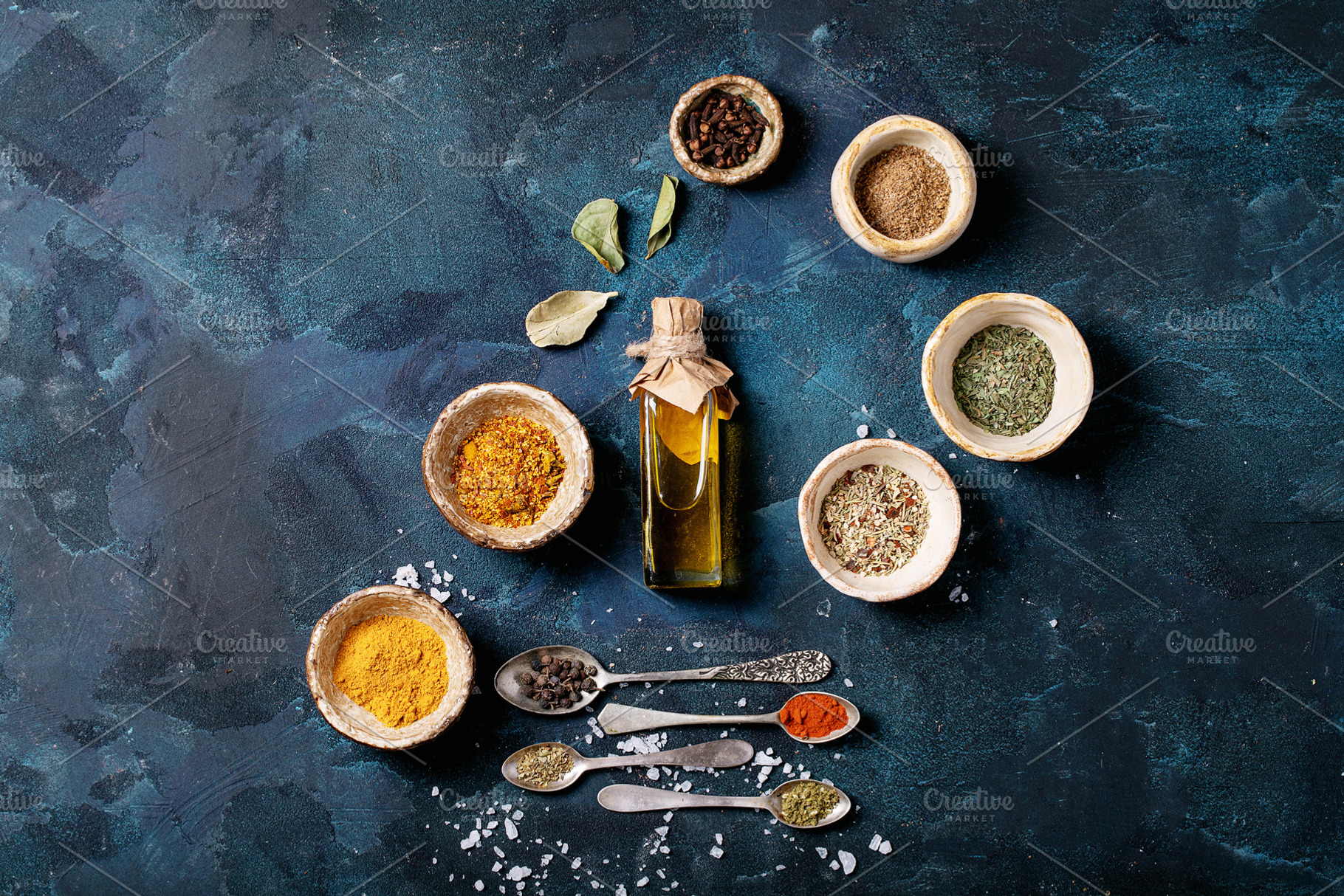 Variety of spices containing above, assorted, and background, a Food & Drink Photo by RomanDebree
