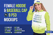 Female Hoodie & Baseball Cap Mockup, a Hoody Mockup by Hi, Mock-Up! (Thumbnail 1 of 9)
