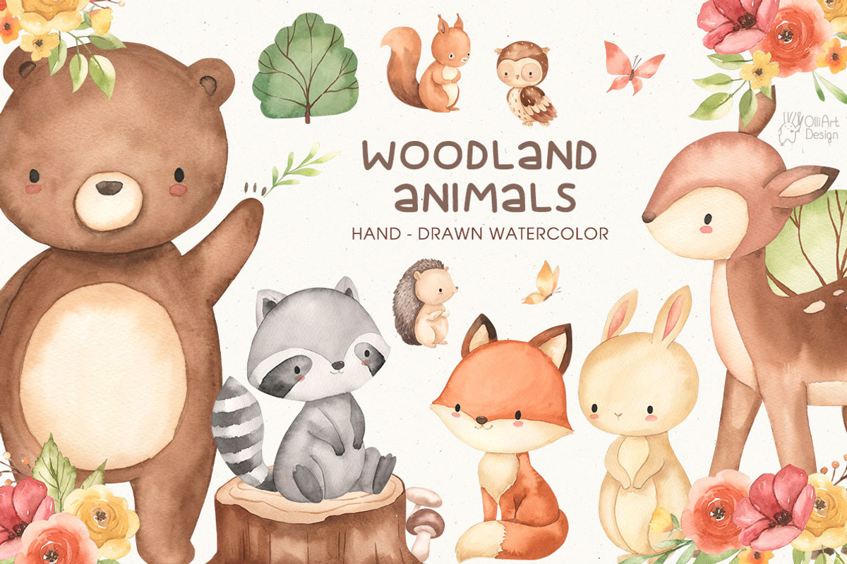 WOODLAND ANIMALS. Watercolor, an Animal Illustration by OlliArtDesign (Photo 1 of 7)