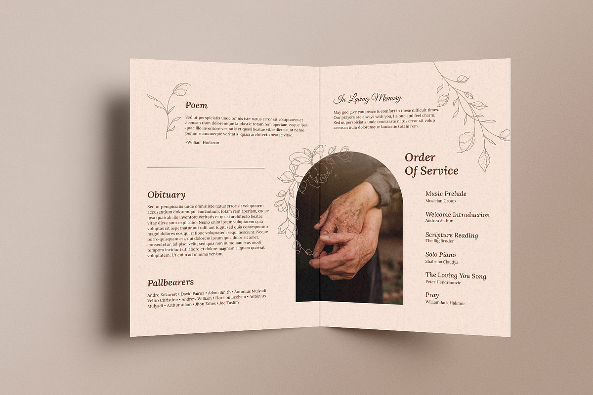 Brown Floral Funeral Program, a Brochure Template by Neermana (Photo 4 of 4)