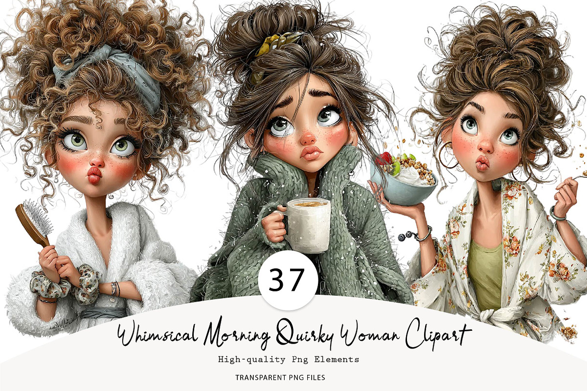 Whimsical Morning Quirky Woman, a Seasonal Illustration by CreationArt (Photo 1 of 5)