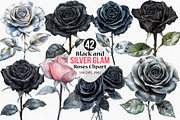 Black and Silver Glam Roses Clipart, an Illustration by Canvas Craft (Thumbnail 1 of 9)