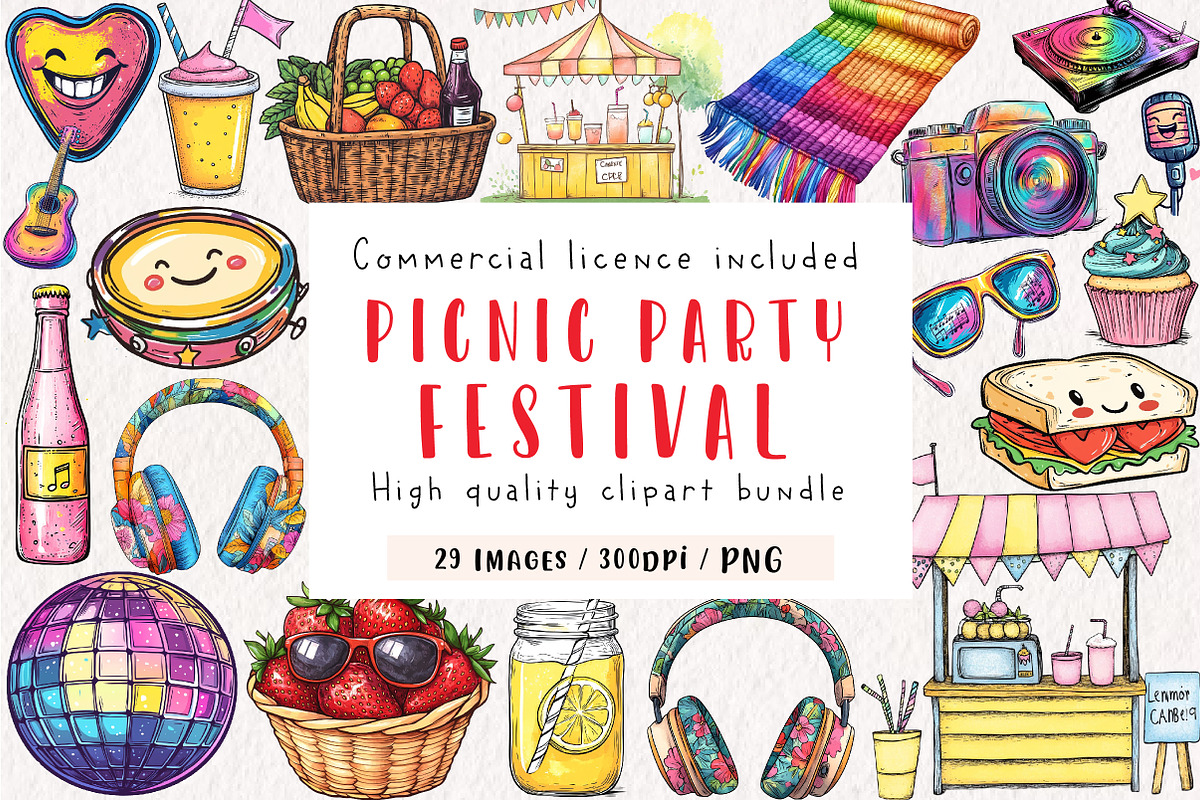Picnic Party Music festival clipart, an Illustration by CreationArt (Photo 1 of 8)