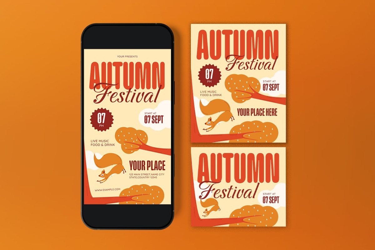 Orange Autumn Festival Flyer Set preview 3