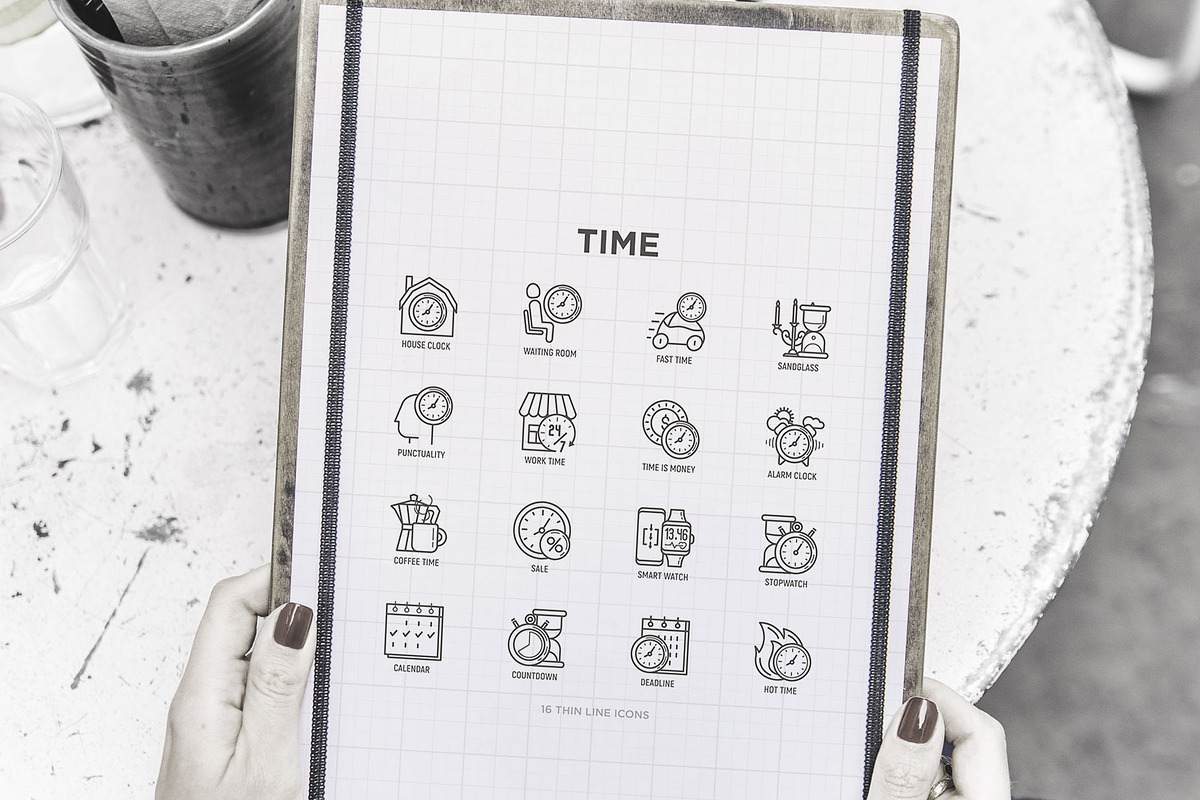 Time | 16 Thin Line Icons Set, an Outline Icon by Alex Blogoodf (Photo 10 of 11)