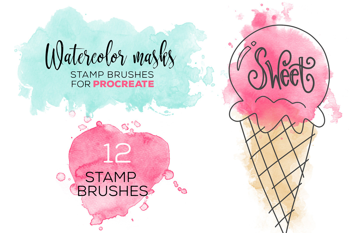 Procreate Watercolor Brush Stamps, a Brush Add-On by Studio Kitsch (Photo 4 of 9)