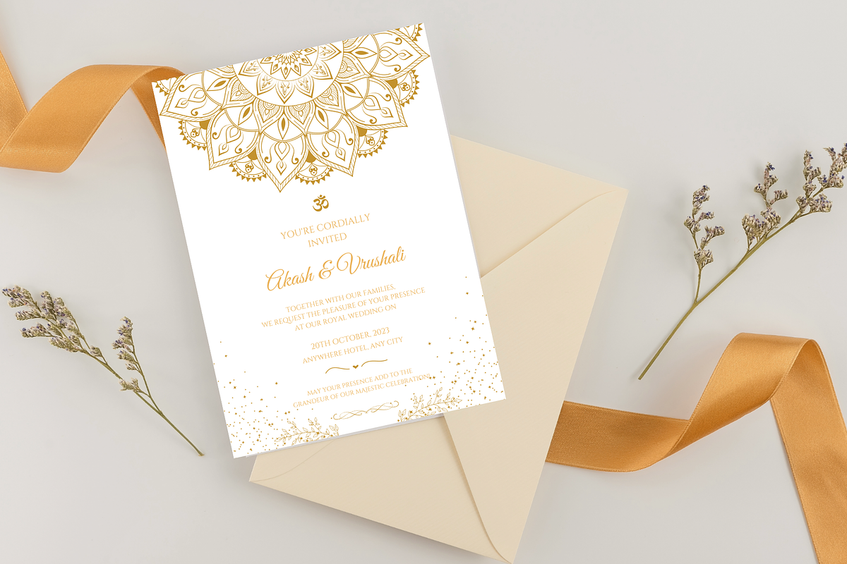 Gold Indian Wedding Invitation Card, an Invitation Template by TheSimplySereneShop (Photo 5 of 10)