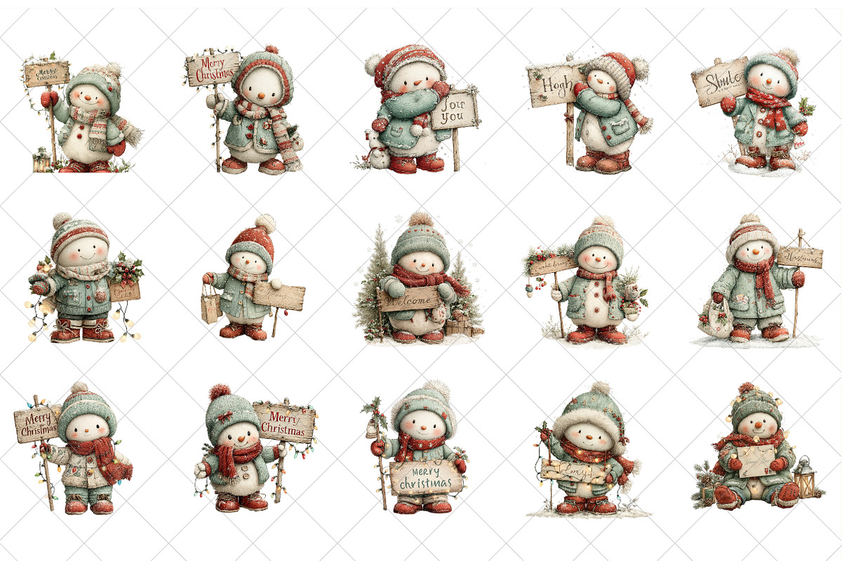 Merry Christmas Snowman Clipart, an Illustration by SinaCreation (Photo 2 of 6)