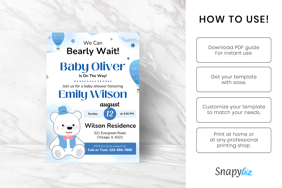 Bear Baby Shower Invitation Template, an Invitation Template by Snapybiz (Photo 6 of 10)
