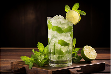 Vibrant Mojito cocktail green glass, a Food & Drink Photo by Ylivdesign