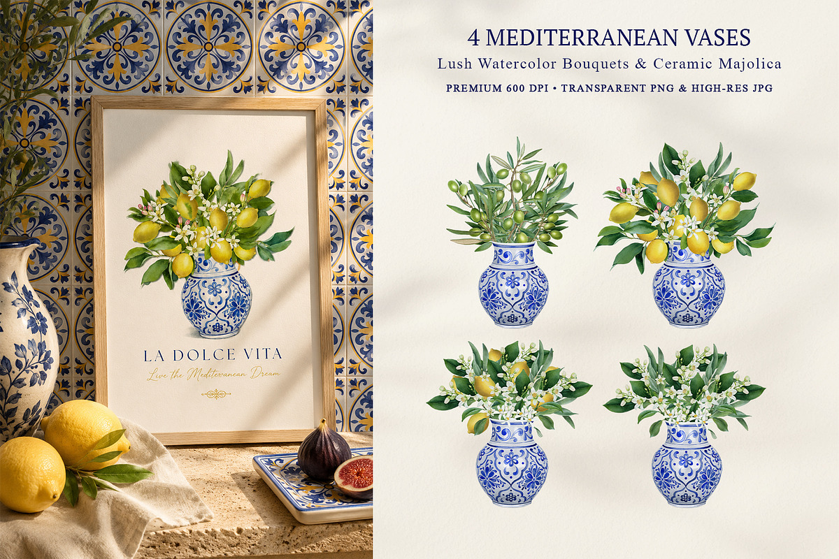 Amalfi Lemon Mediterranean Clipart, a Decorative Illustration by SunnJaneArt (Photo 4 of 17)