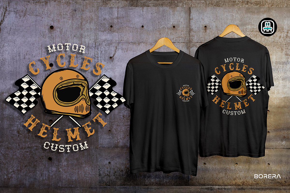T-shirt design custom helmet black, an Illustration by borera studio