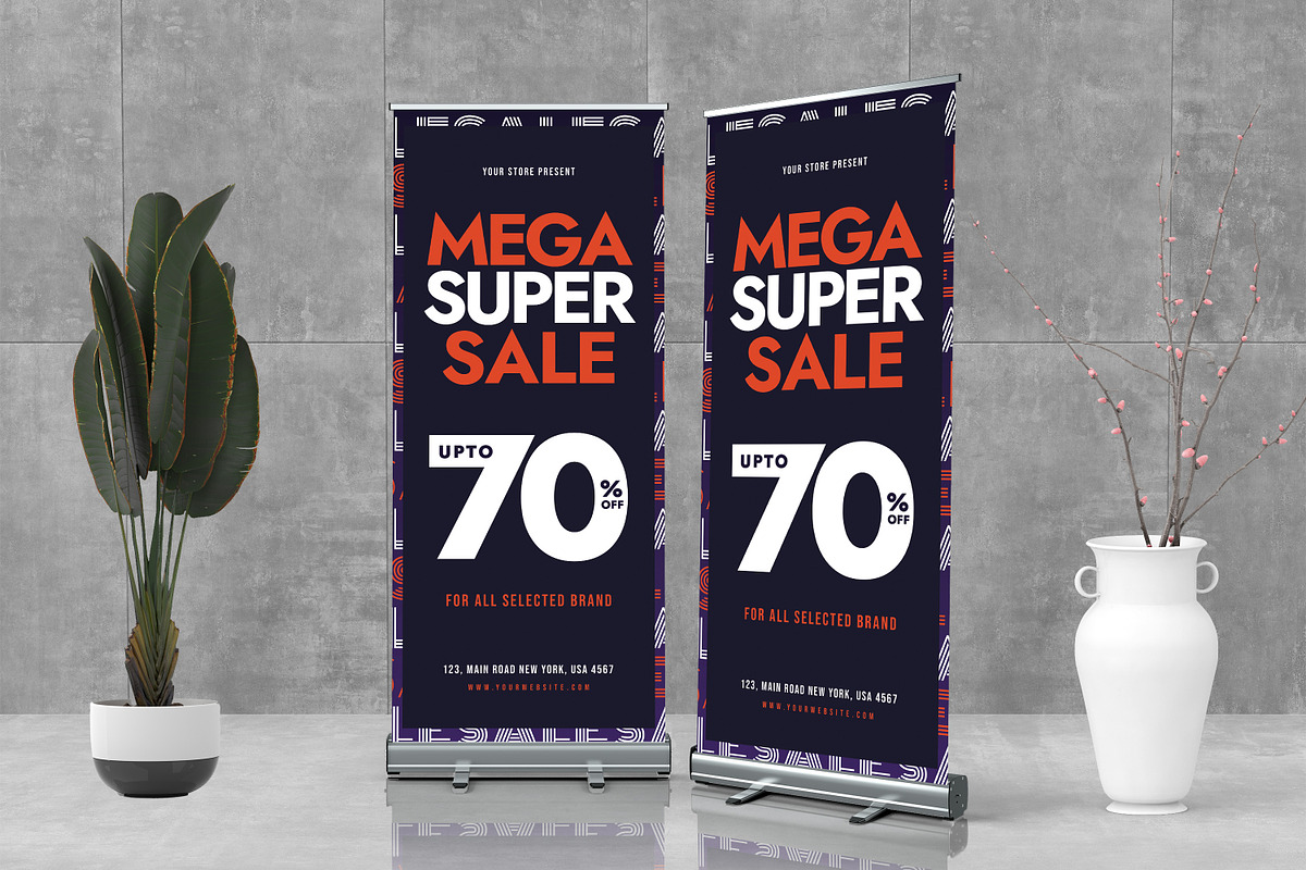 Mega Super Sale Roll Up Banner, a Stationery Template by Boostock