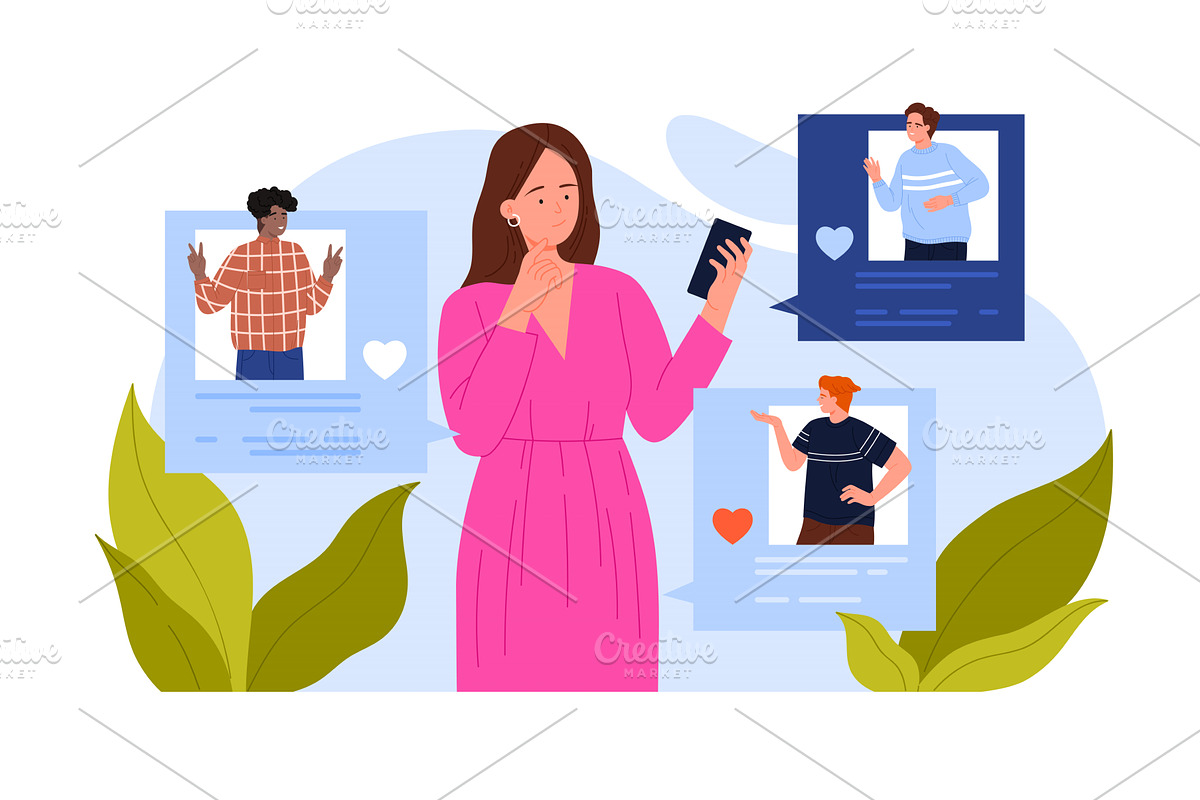 Choose man to date, single girl, a Person Illustration by Flashvector