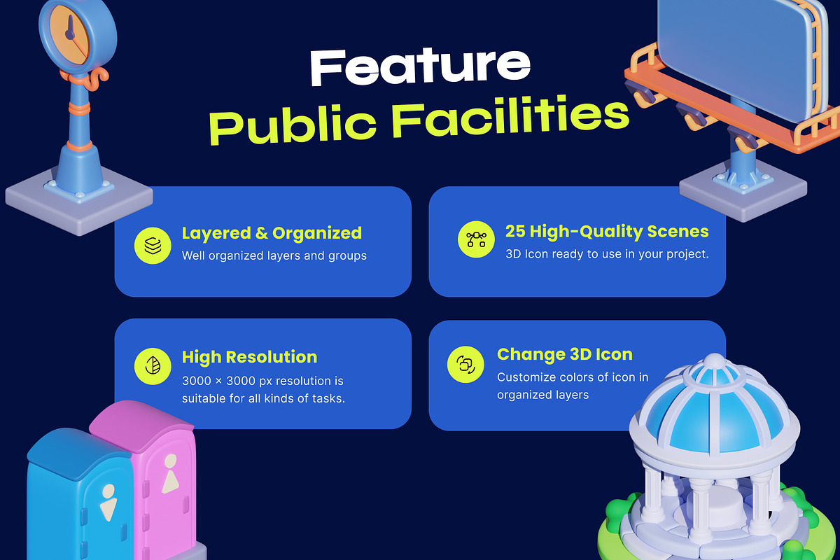 Public Facilities - Premium 3D Icon, an Environmental 3D Model by orenjidesign (Photo 2 of 8)