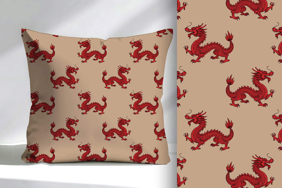 Regal Red Dragon on Beige Seamless, a Pattern Graphic by Sharon Schwalbe (Photo 4 of 6)