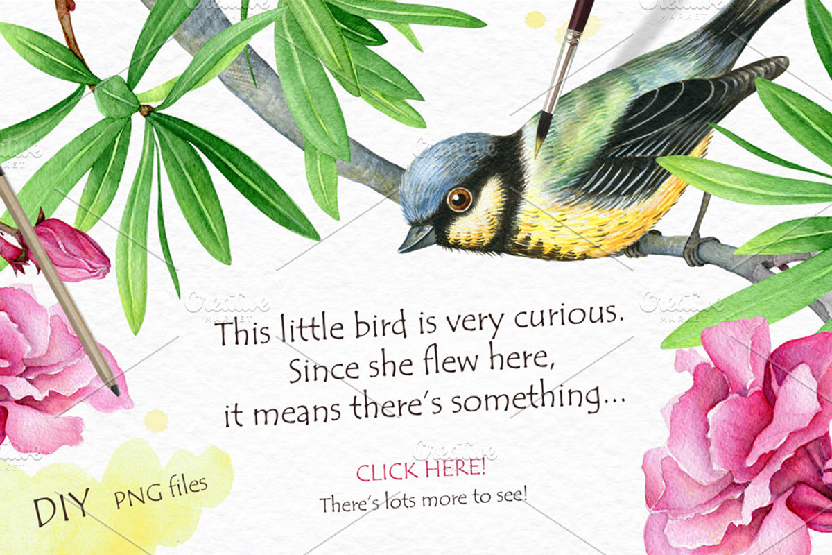 30% OFF! Watercolor Flowers and Bird, a Texture Illustration by Eva Katerina (Photo 3 of 8)