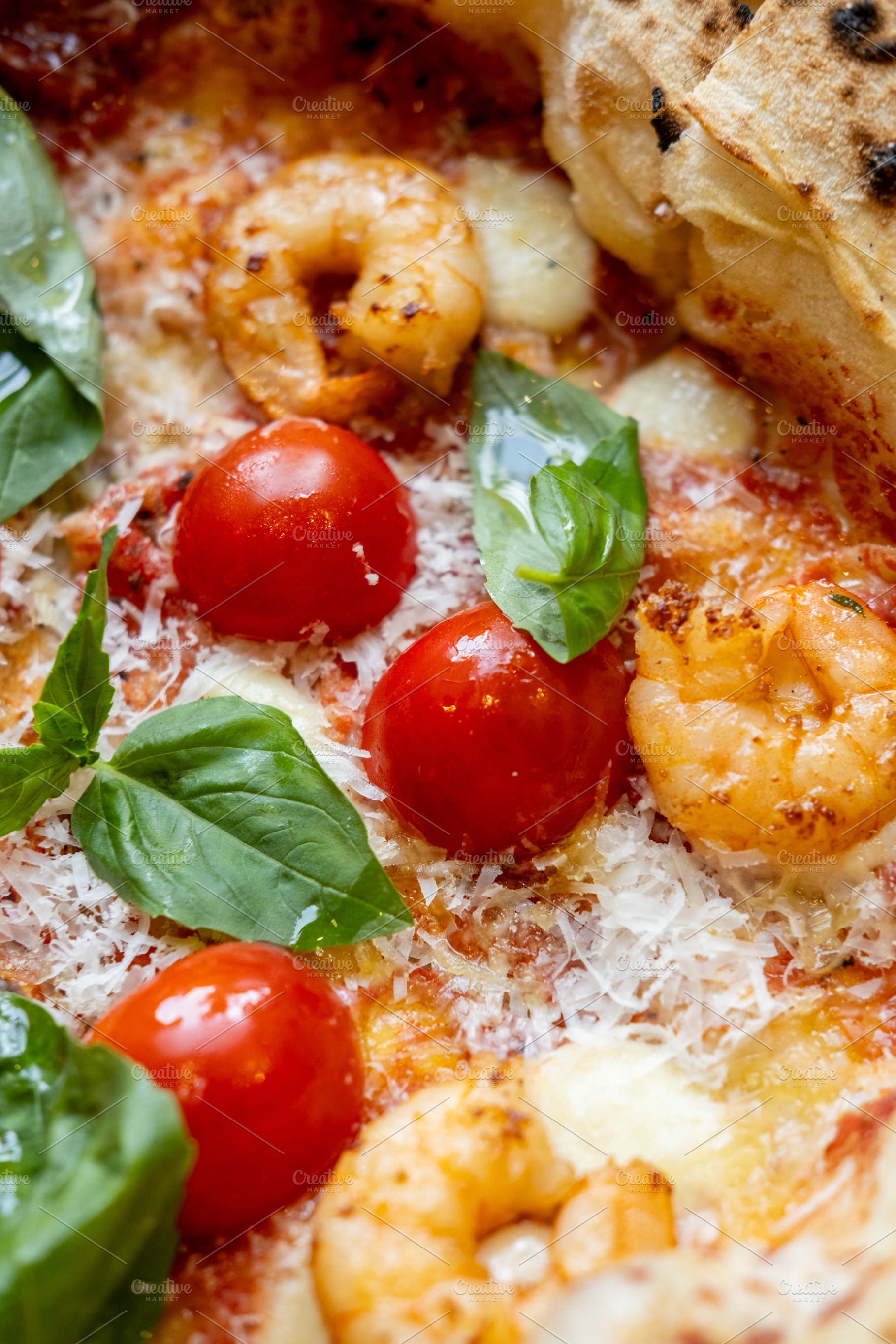 Pizza margarita italian dish tomato cheese shrimp, a Food & Drink Photo by Photo Drive Studio
