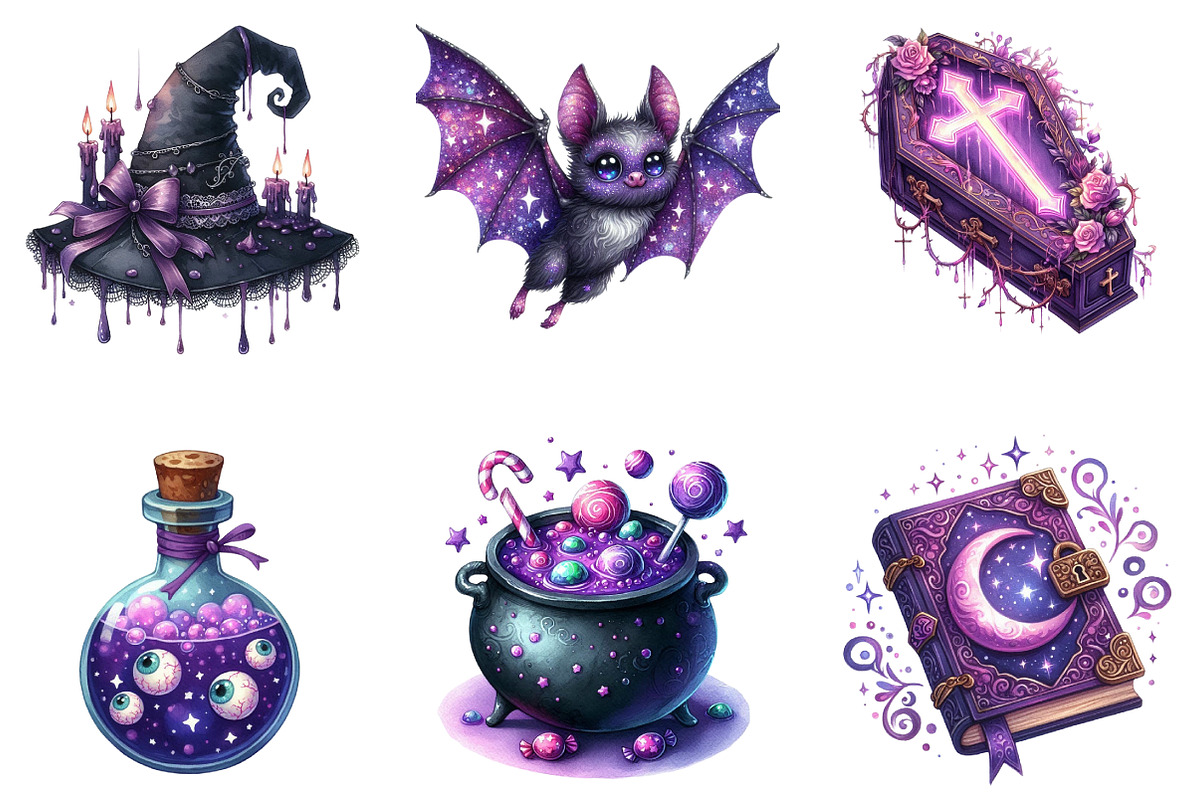 Spooky Purple Halloween Clipart Bund, an Illustration by DreamArtGraphic (Photo 2 of 5)