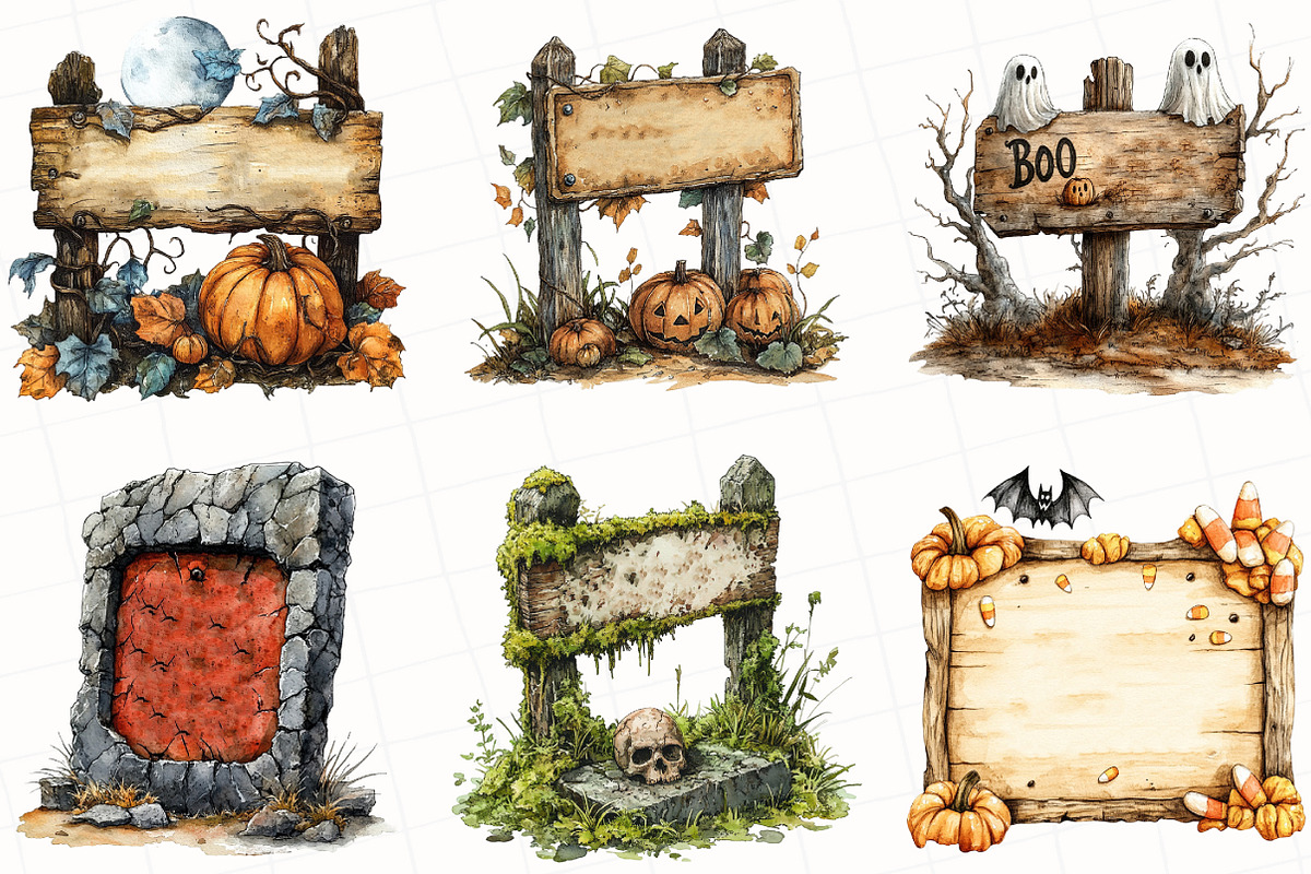 Halloween Spooky Sign Clipart, an Illustration by OK Design (Photo 3 of 5)