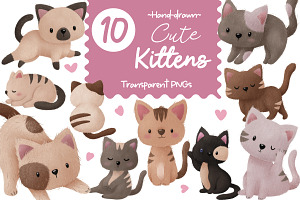 Cute Hand Drawn Kittens Collection I, an Illustration by DrawStudio1988