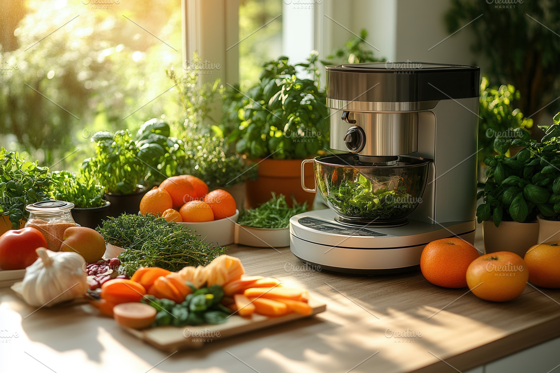Fresh ingredients and a food process, a Photo by Tanuart