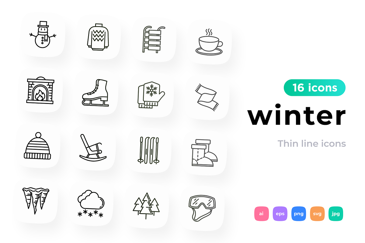 Winter 16 Thin Line Icons Set, an Outline Icon by Alex Blogoodf (Photo 1 of 5)