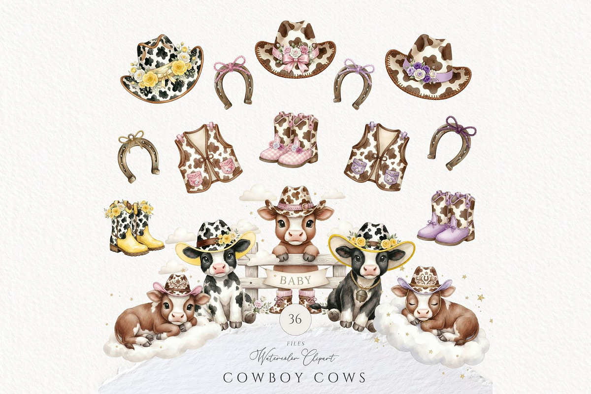 Hareford Cowgirl Cow Western Baby, an Animal Illustration by Invite to Clipart (Photo 1 of 7)