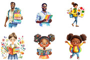 Black Kids Back to School Clipart, a Seasonal Illustration by Designking (Thumbnail 4 of 5)