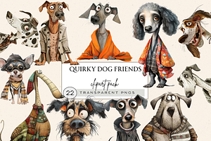 QUIRKY DOG FRIENDS CLIPART PACK, an Animal Illustration by Daring Digies