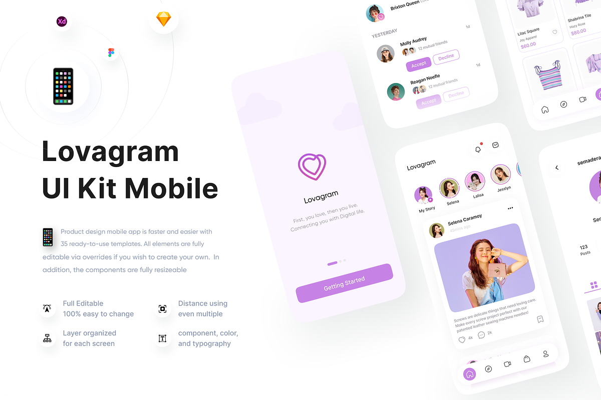 Lovagram - Social Media App UI Kit, an UI Kit Template by Korsa Agency (Photo 1 of 6)