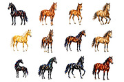 Watercolor Horse Clipart, an Animal Illustration by fashionaddict (Thumbnail 2 of 7)