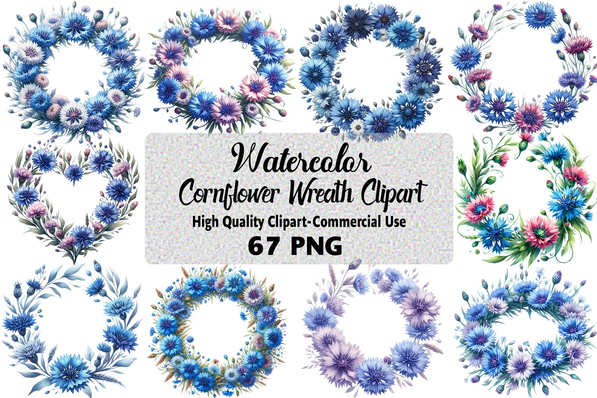 Cornflower Wreath Clipart Bundle, an Illustration by Daily.Designs (Photo 1 of 5)