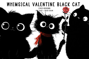 Whimsical Valentine Black Cat Clipar, an Illustration by CreationArt