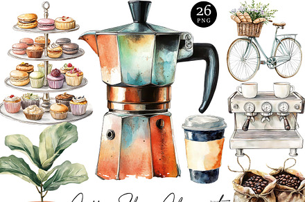Watercolor Coffee Shop Clipart, a Food Illustration by Design Scotch