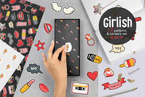 Girlish 12 Patterns And Stickers Set