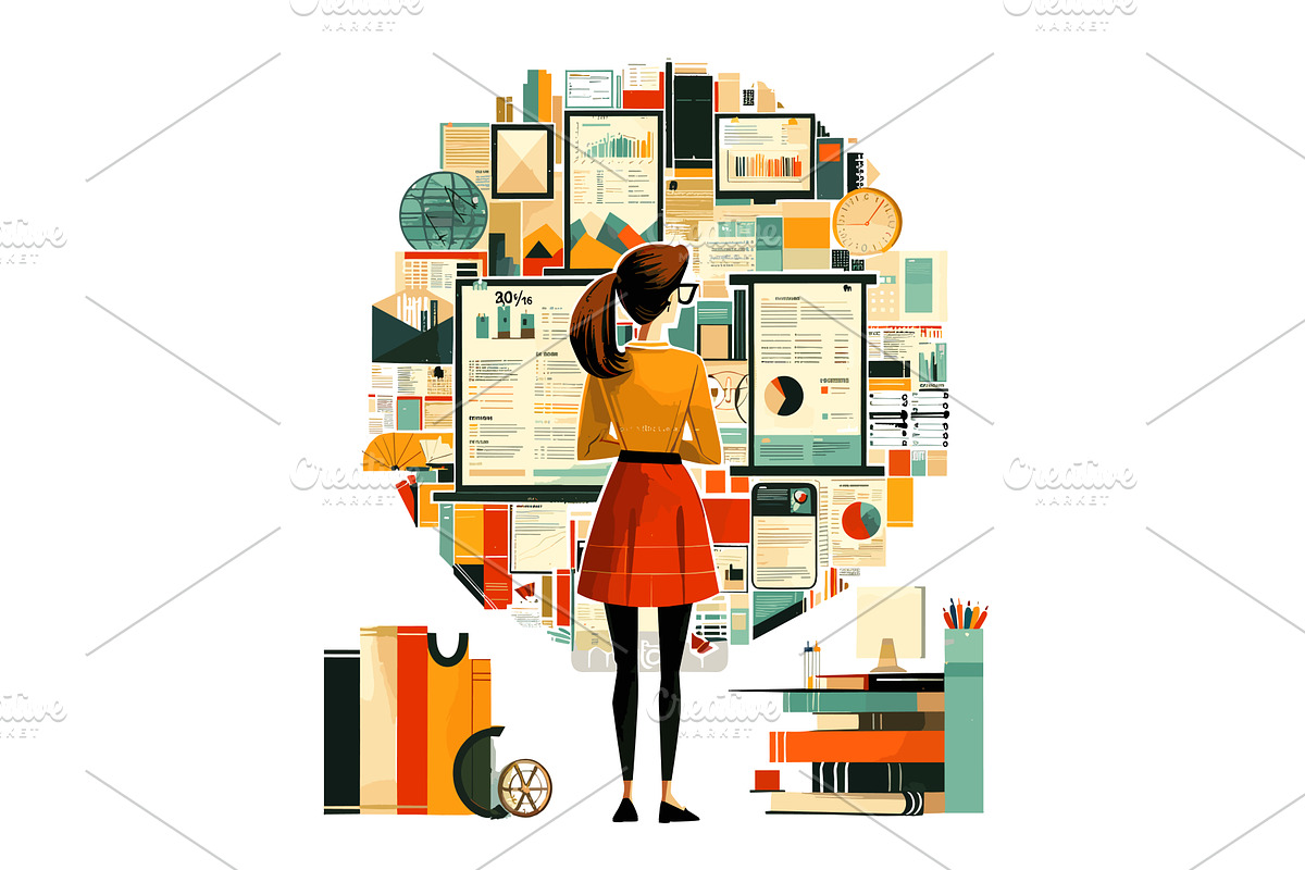 Woman data analyst cartoon vector, a Technology Illustration by Stock-Smart-Start