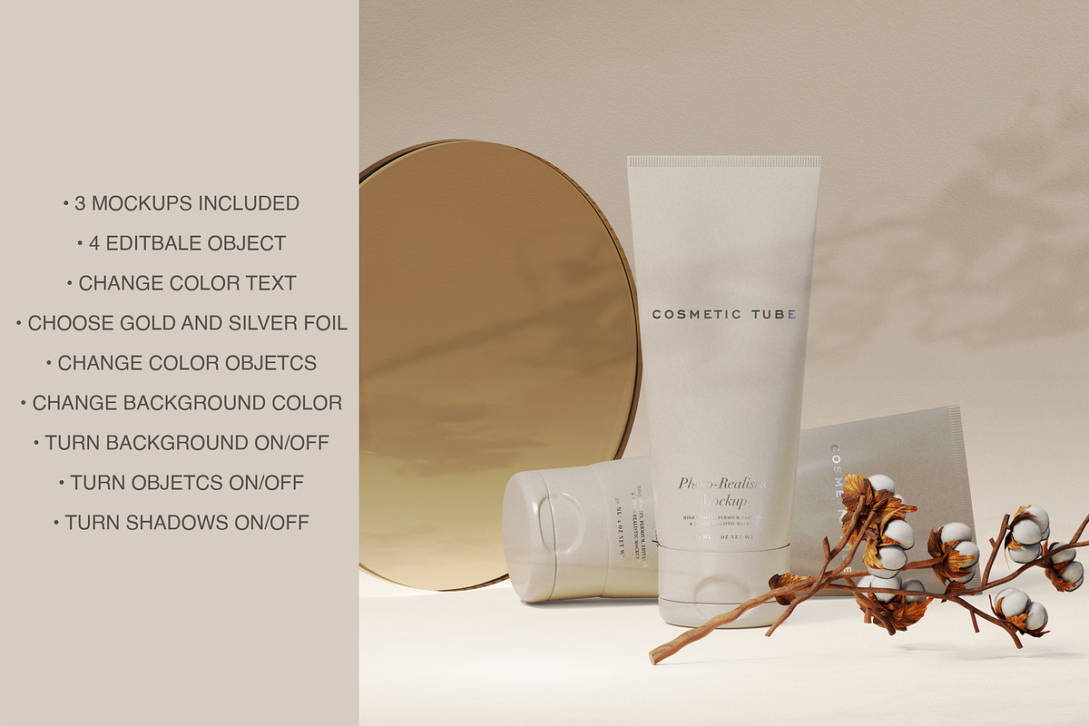 Cosmetic Tube Mockup Trio, a Packaging Mockup by Zumrod (Photo 2 of 11)