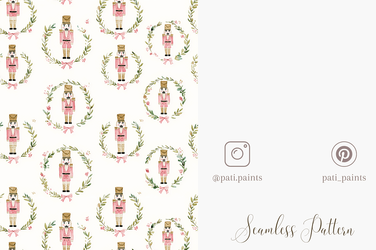 Nutcracker Christmas Wreath Seamless, a Pattern Graphic by Pati Charm Studio (Photo 5 of 8)