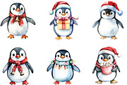 Cute Christmas Penguins Clipart, an Illustration by CraftArtStudio (Thumbnail 2 of 6)