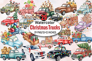 Christmas Trucks Clipart Bundle., an Illustration by SVGArt
