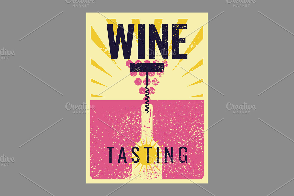 Wine grunge vector poster set., a Food Illustration by PoPaShop (Photo 5 of 11)