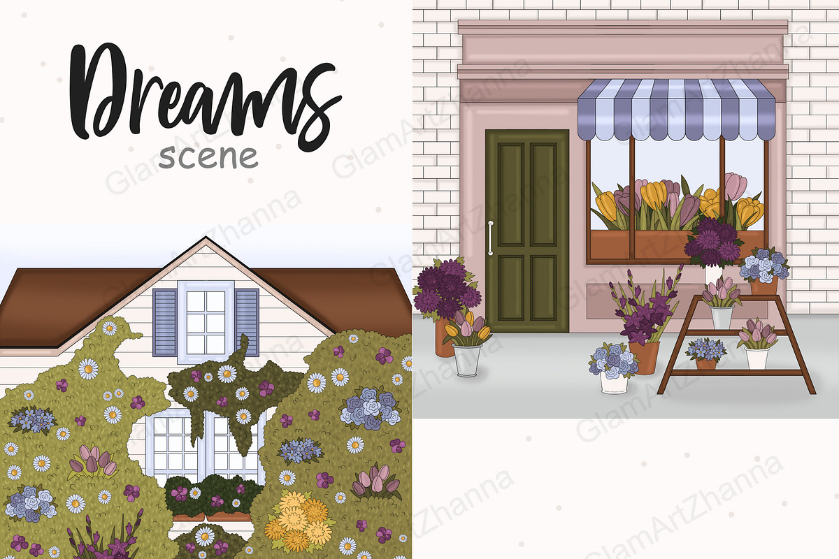 Flower Market Clipart | Spring House, a Decorative Illustration by GlamArtZhanna (Photo 1 of 3)