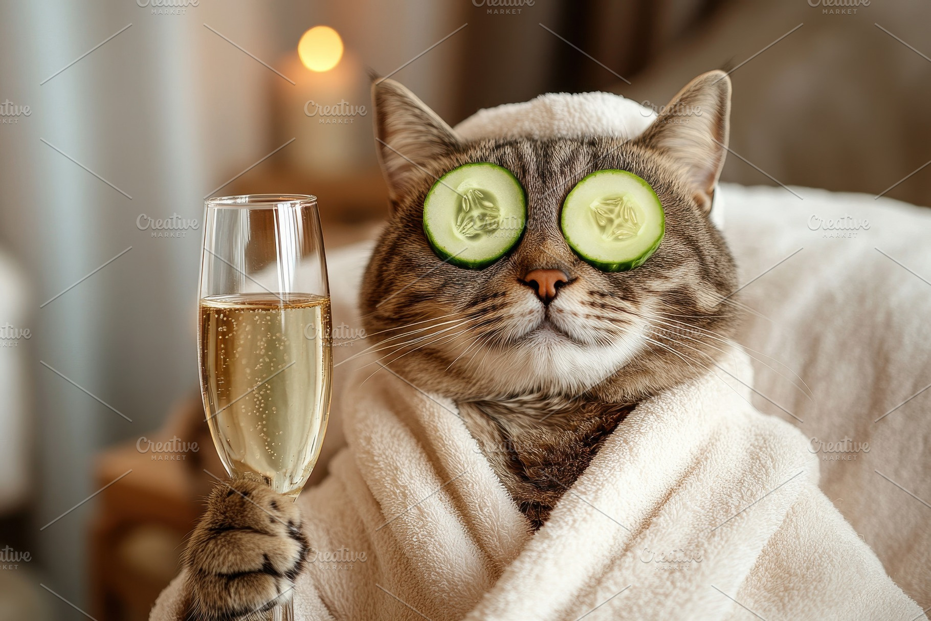 Cat enjoys a relaxing spa day, a Photo by Pavel_design