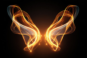 Colorful glowing butterfly shape with swirling light patterns in a dark backgro, a Photo by AlyaAnd